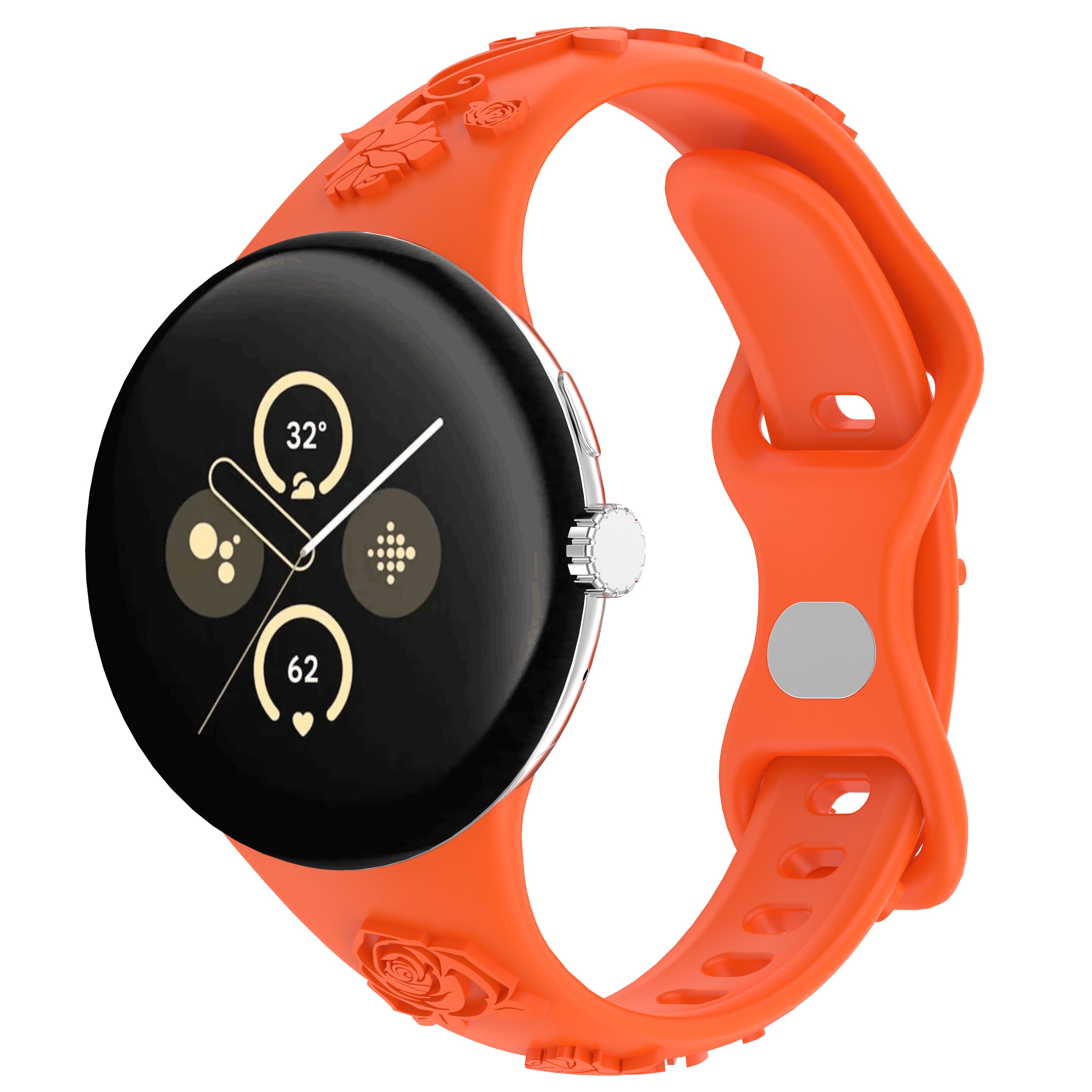 For Google Pixel Watch / Pixel Watch 2 Carving Flower Pattern Watch Strap Replacement Silicone Band - Orange For Google Pixel Watch / Pixel Watch 2 Carving Flower Pattern Watch Strap Replacement Silicone Band - Orange